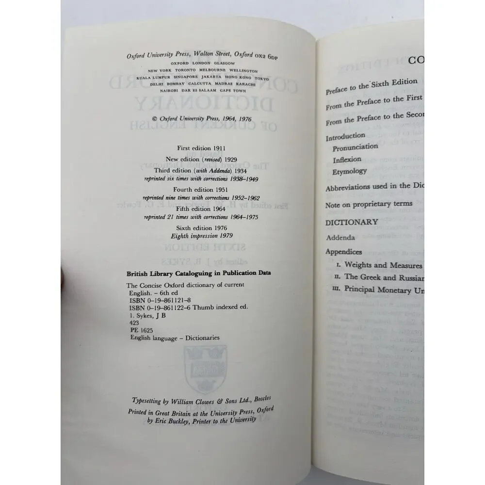 The Concise Oxford Dictionary Sixth Edition 1976 Oxford Press Hardcover